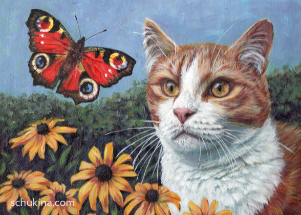 Butterfly & Orange Tuxedo Cat / 230121